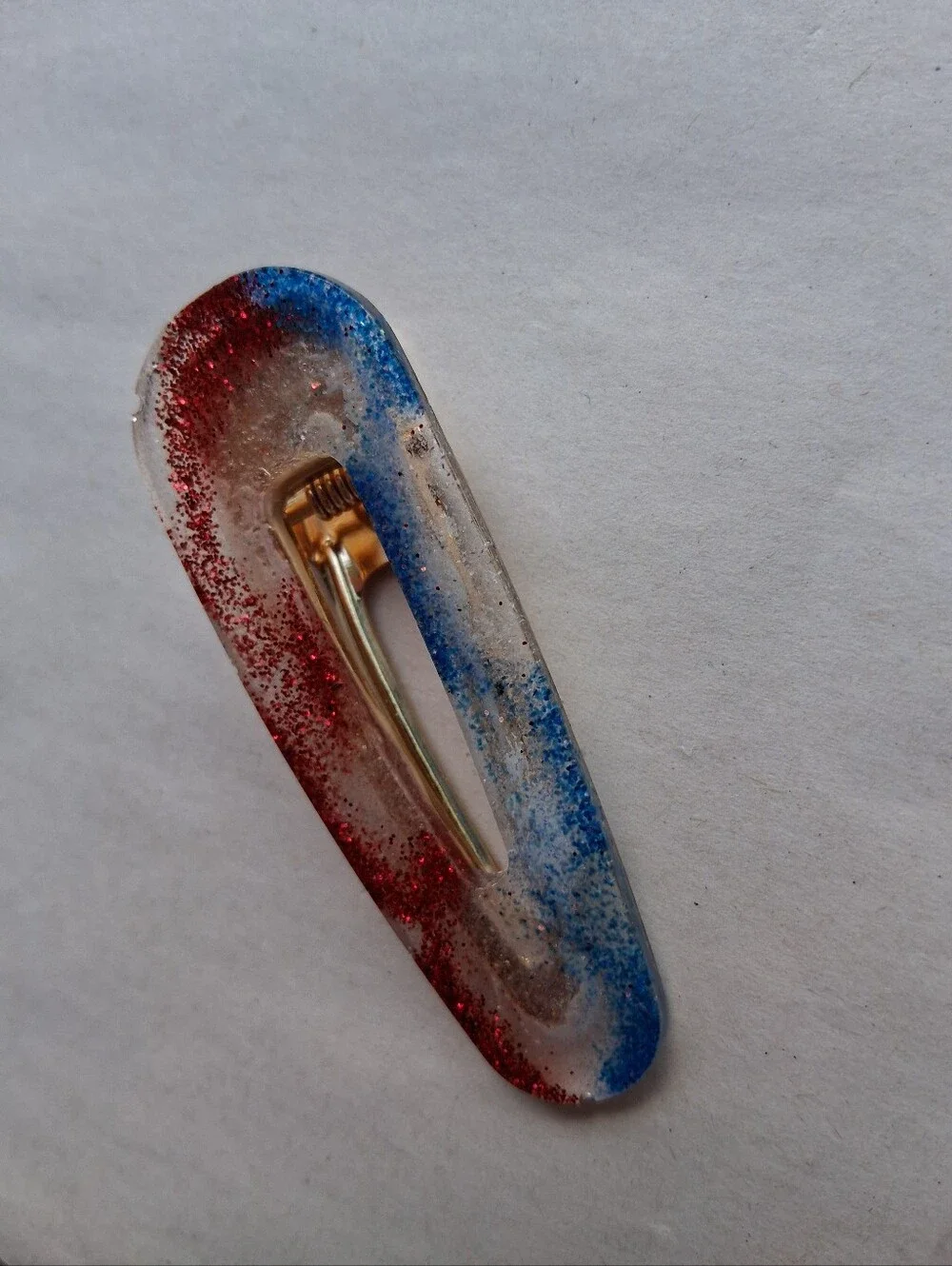 5/$25 Hand Crafted Red, Blue and Clear Glitter Resin Hair Clip